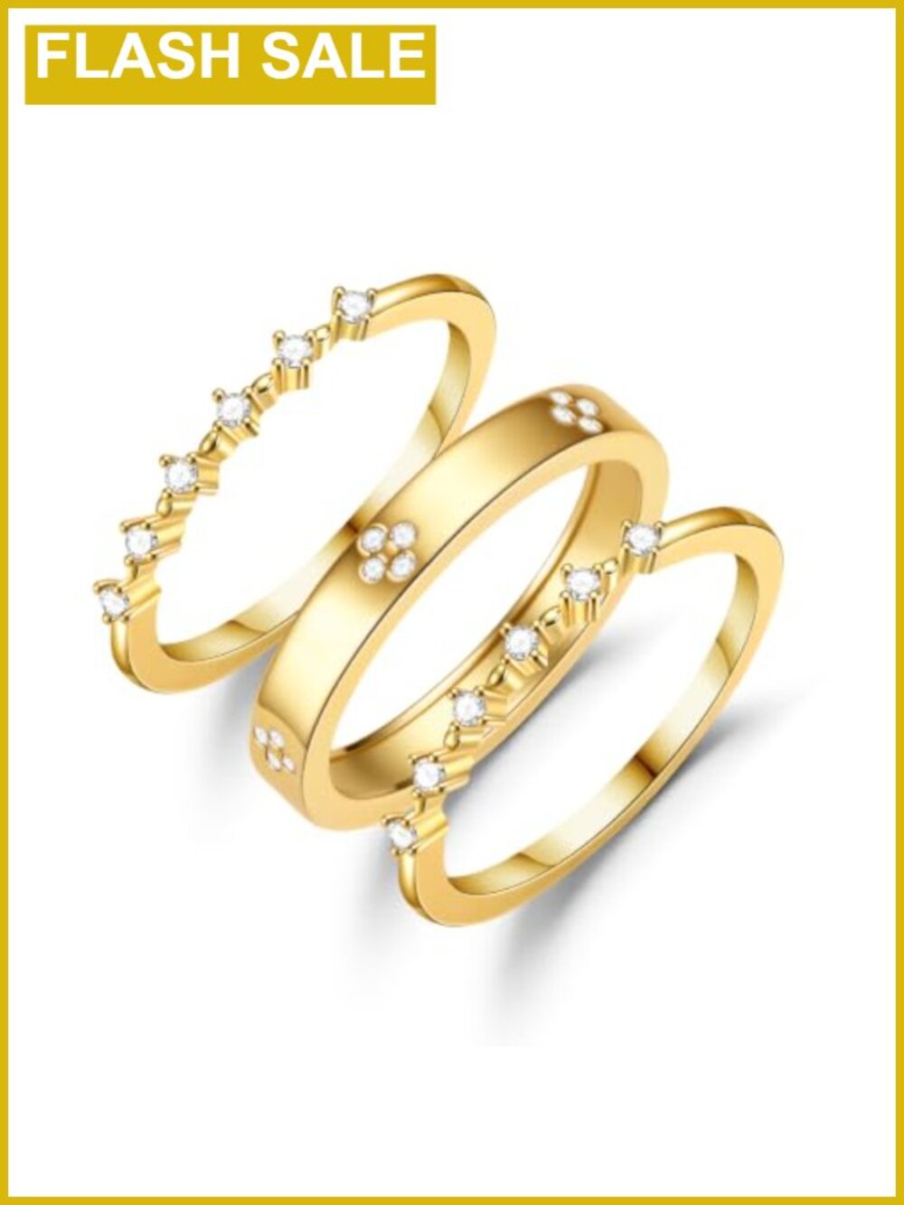 18k Gold Plated Stackable Rings 3 PCS Set Size 6 Dainty Wedding Engagement